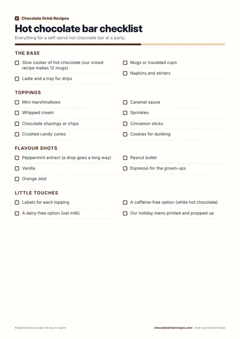 Hot chocolate bar checklist